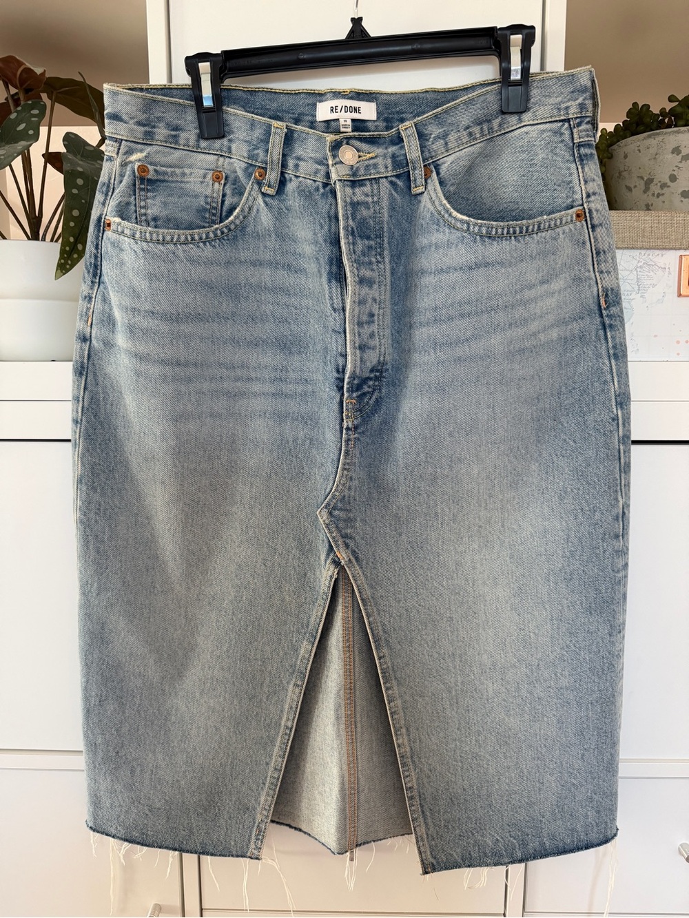 RE/DONE Light Wash Denim Midi Skirt Size 30